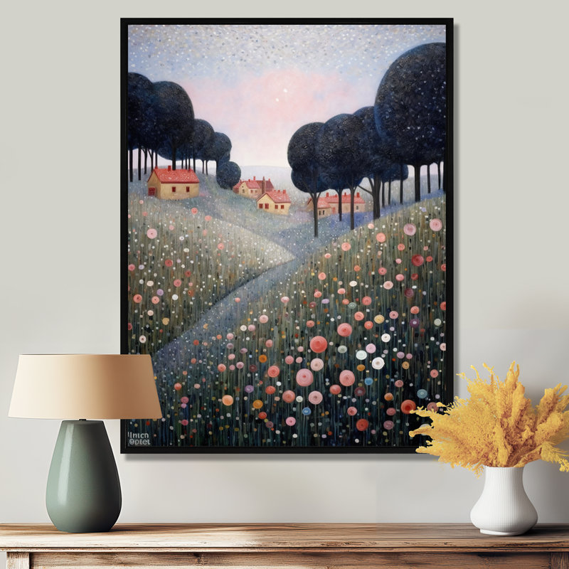 «Blooming Wildflowers In Countryside Town», reproduction d'art murale prairie, Toile tendue, H 20 po x l 12 po x P 1 po