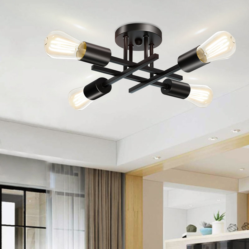 Hannah-Jayne 14.17'' Sputnik Modern Linear Flush Mount, Matte Black, 4 Lights