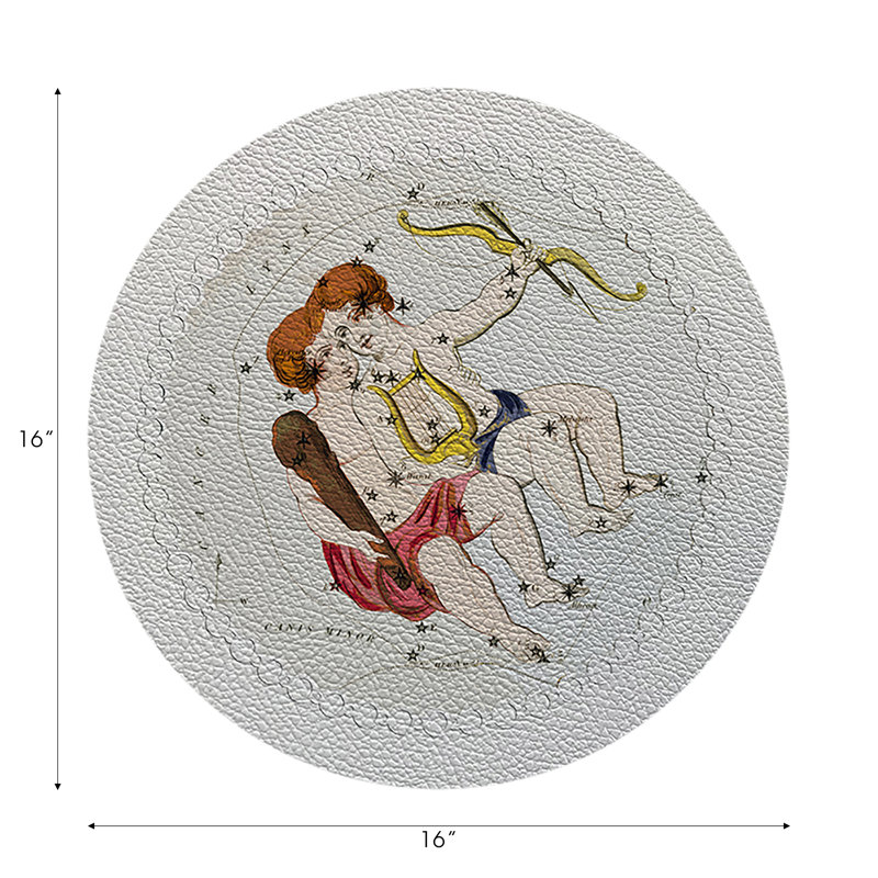Zodiac Gemini Vegan Leather Round Pebble Placemat, White