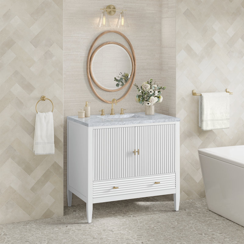 Myrrin 36'' W Single Vanity, Carrara White, Bright White, 8" Widespread