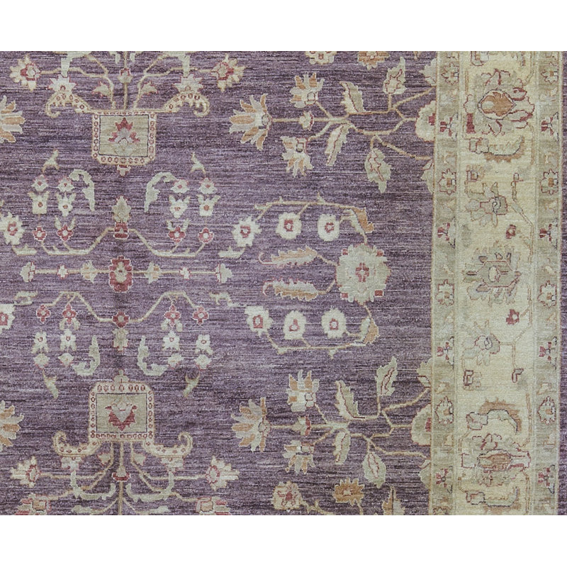 One-of-a-Kind Hand-Knotted High-Quality Purple/White Square Area Rug