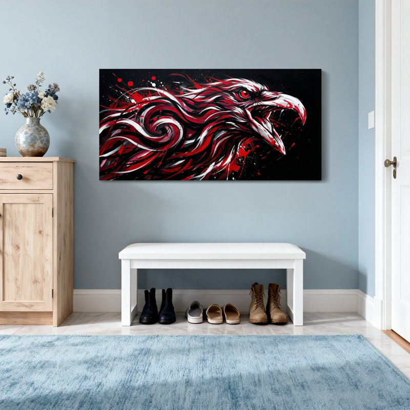 Animaux, dragon rouge et blanc avec détails de feu, H 24 po x l 48 po