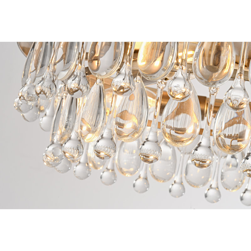 Kloie 3-light 15" Brushed Champagne Silver Crystal Teardrop Flush Mount 