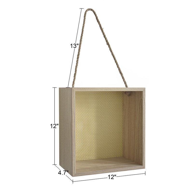 Rattan Style Wood Wall Shelf with Rope