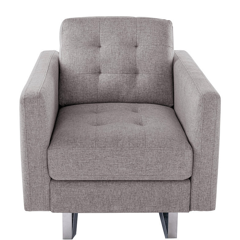 Fauteuil l 33,5 po en tissu de lin avec pieds en métal, poches latérales et coussin