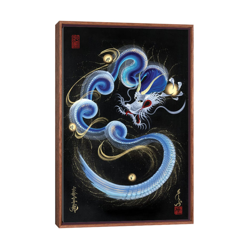 «Guardian Blue Dragon» - reproduction, H 40 po x l 26 po x P 1,5 po, Toile avec cadre en bois classique