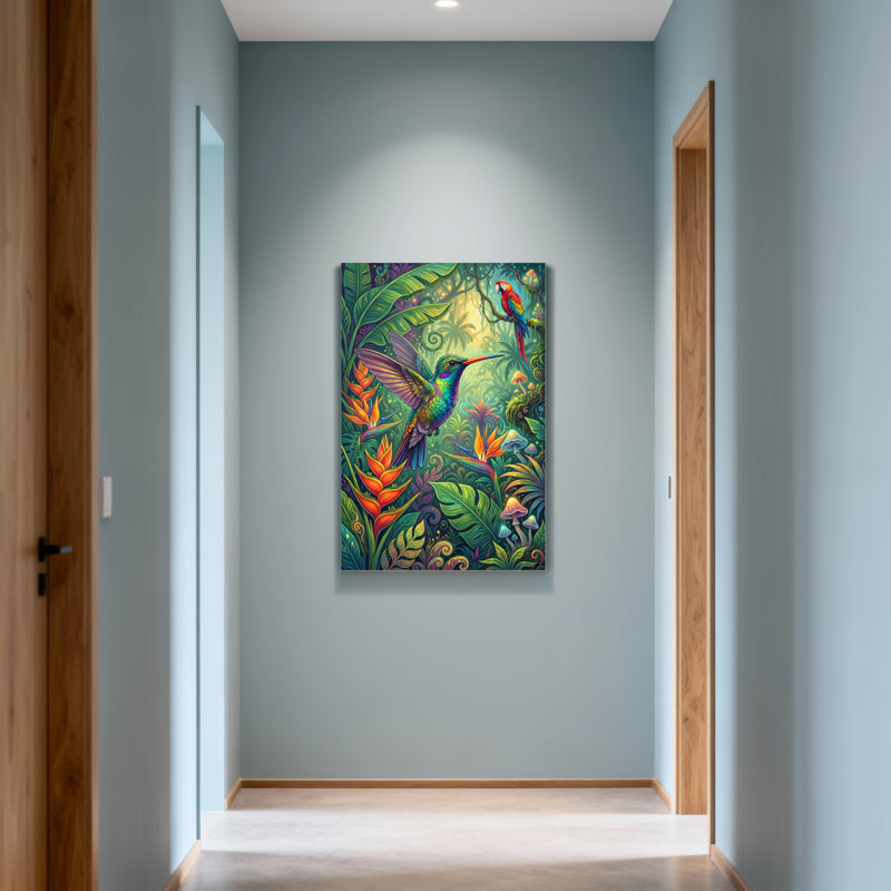 Animaux, oiseaux tropicaux et fleurs exotiques, H 20 po x l 30 po