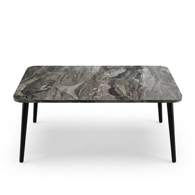 Modern Marble Style Rectangular Coffee Table with Solid Hornbeam Wood Legs