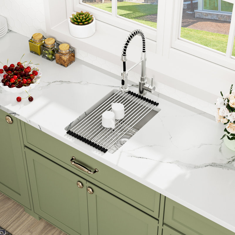 15" L x 20" W Bar Sink Undermount Stainless Steel Single Bowl Handmade Kitchen Sink with Roll-up Rack and Bottom Grid