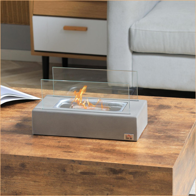 Foyer de table au bioéthanol 13 po avec couvercle en acier inoxydable | Gris clair | Béton