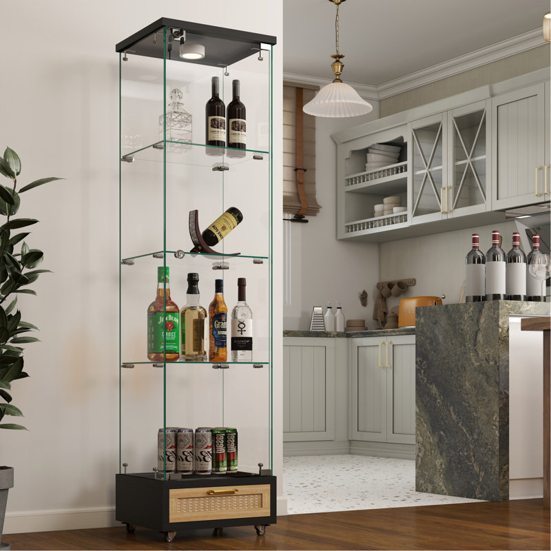 Vitrine moderne en verre avec tiroir, Noir/naturel