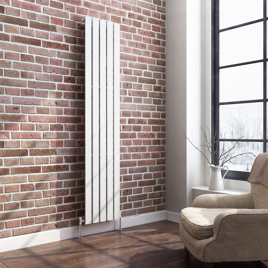 iBathUK Belgravia Vertical Single Slim Flat Panel Radiator Angled Valve