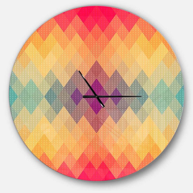 Motif géométrique coloré - horloge murale moderne, Surdimensionné