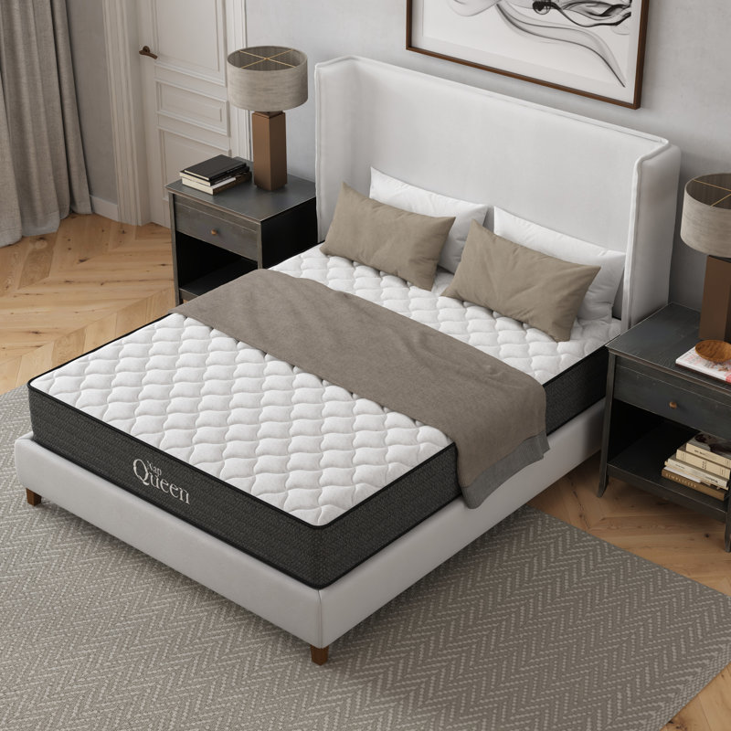 Matelas simple à gel rafraîchissant 10 pouces, pour soulagement et faible transfert de mouvement, compatible avec une base réglable - matelas à ressorts en mousse gris et blanc