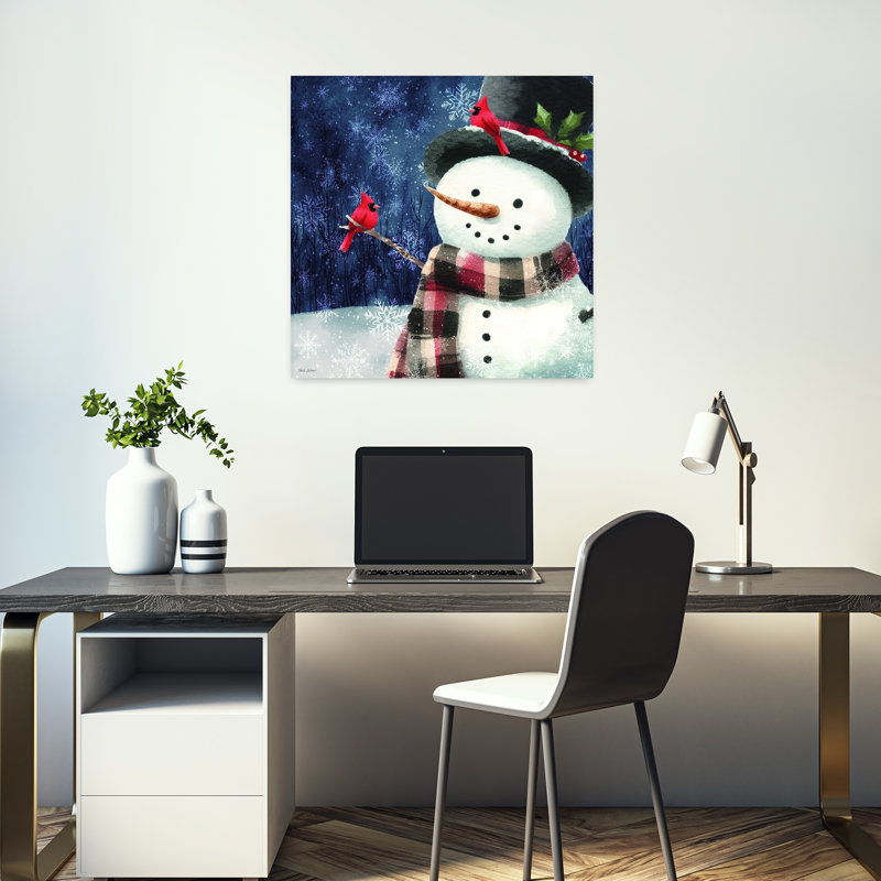 Bonhomme de neige de Noël avec cardinal IV abstrait, art forestier contemporain, H 18 po x l 18 po