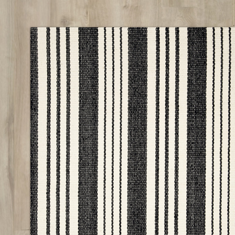 Tapis noir en coton tissé à la main Birmingham, Rectangle 9 pi x 12 pi