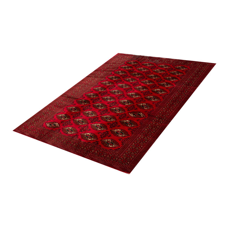 Tapis rouge en laine noué à la main de conception unique 6 pi 4 po x 9 pi 2 po Teimani