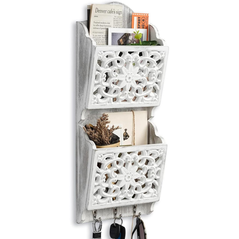 Wood Metal Wall Organizer with Mail Storage