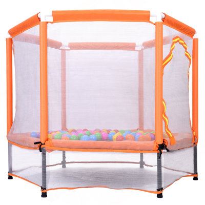 55'' Toddlers Trampoline With Safety Enclosure Net And Balls, Indoor Outdoor Mini Trampoline For Kids