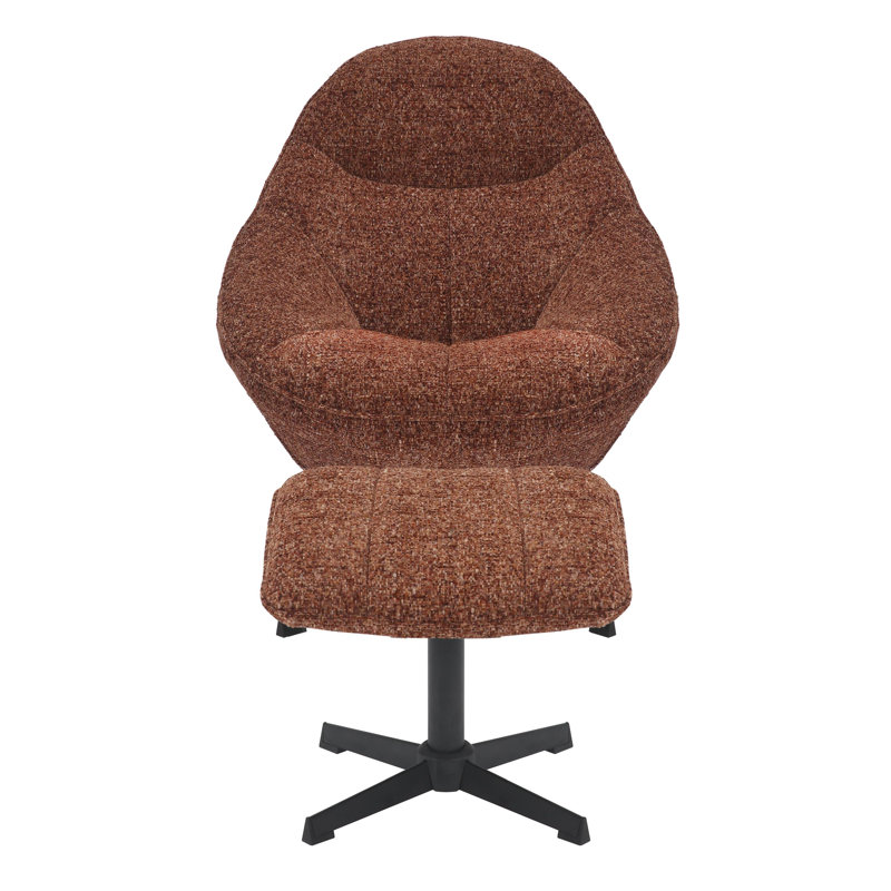Cayliana Upholstered Swivel Accent Chair with Footstool, Orange