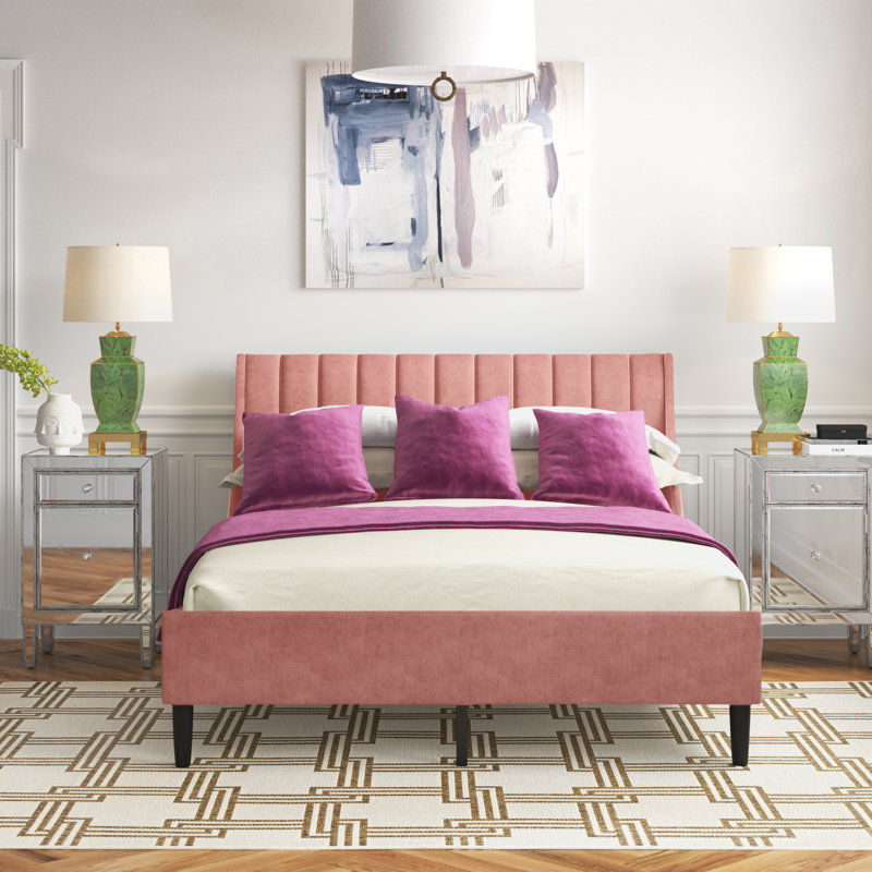 Helaina Upholstered Wingback Bed, Queen, Ash Rose Velvet