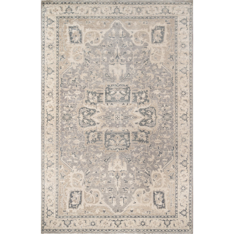 Tapis oriental gris en laine noué à la main Lucy, Rectangle 2 pi x 3 pi