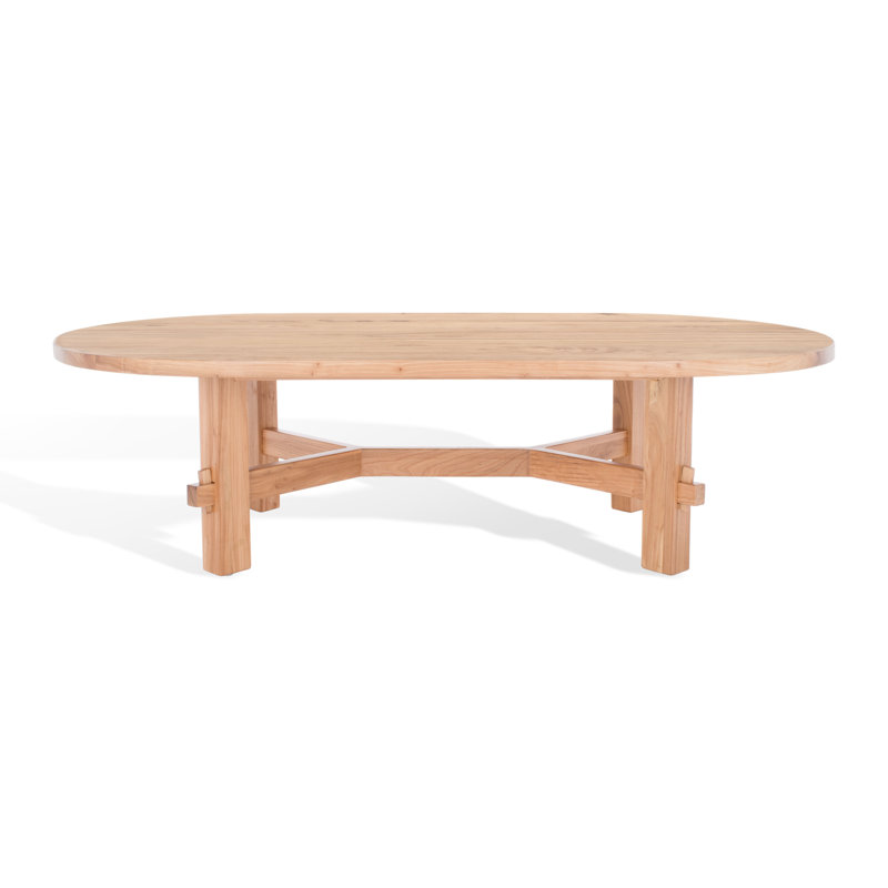 Natural Elm Oval Coffee Table with Trestle Base