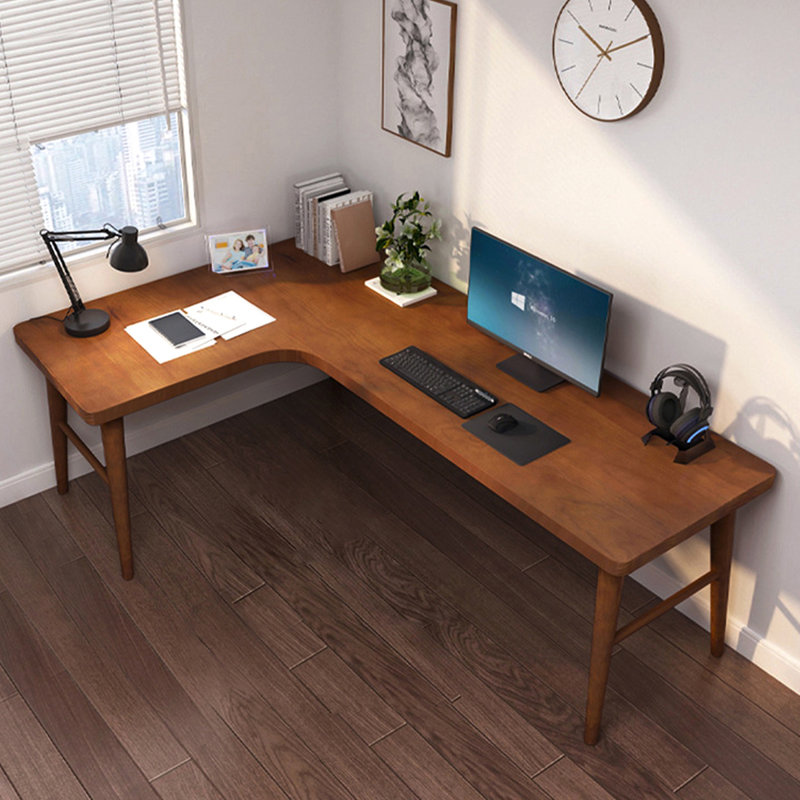 Walnut L-Shaped Solid Wood desk, 29.33" H x 54.72" W x 39.37" D, Left Hand Return