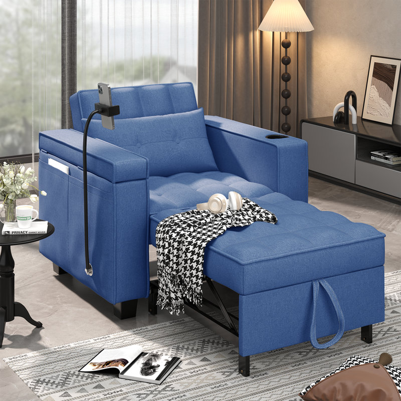 Preusser 35 Wide Upholstered Accent Chair, Blue Fabric