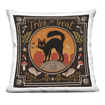 Coussin décoratif imprimé Trick Or Traite Cat & Rats par Janelle Penner