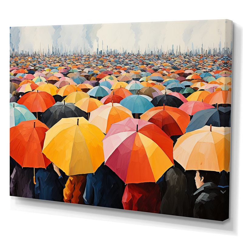 «Stadium Crowd With Umbrella In Rainy Day I», art mural sur toile, Toile tendue, H 34 po x l 44 po