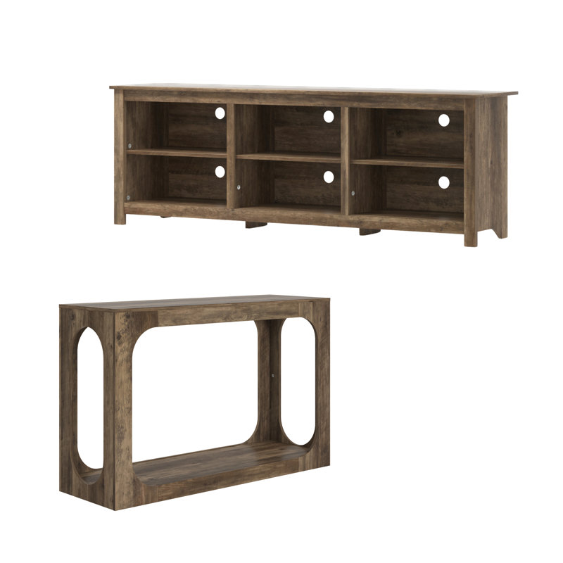 Ensemble de salon et console 2 pièces Landen, Chêne noueux