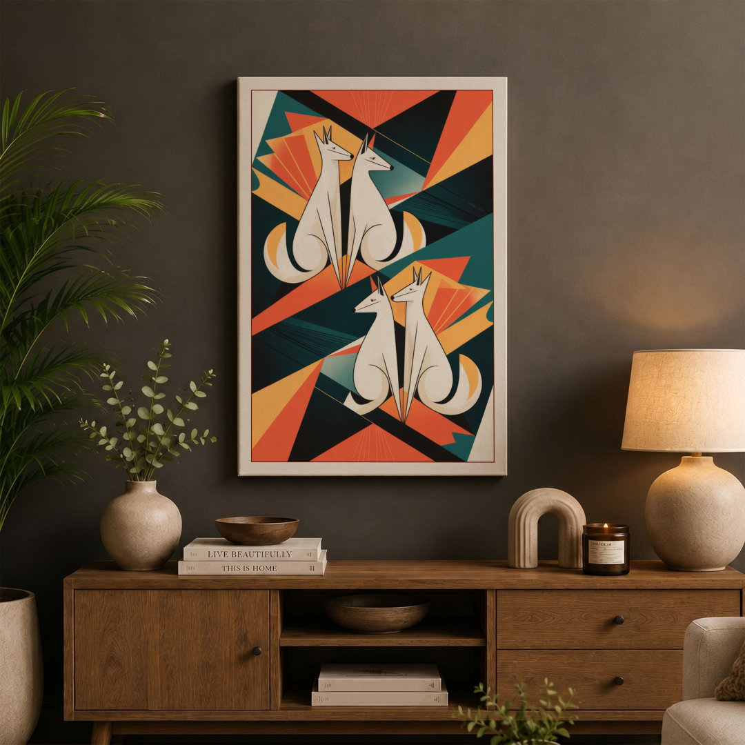 Symmetrical Butterflies Art Deco - Wrapped Canvas