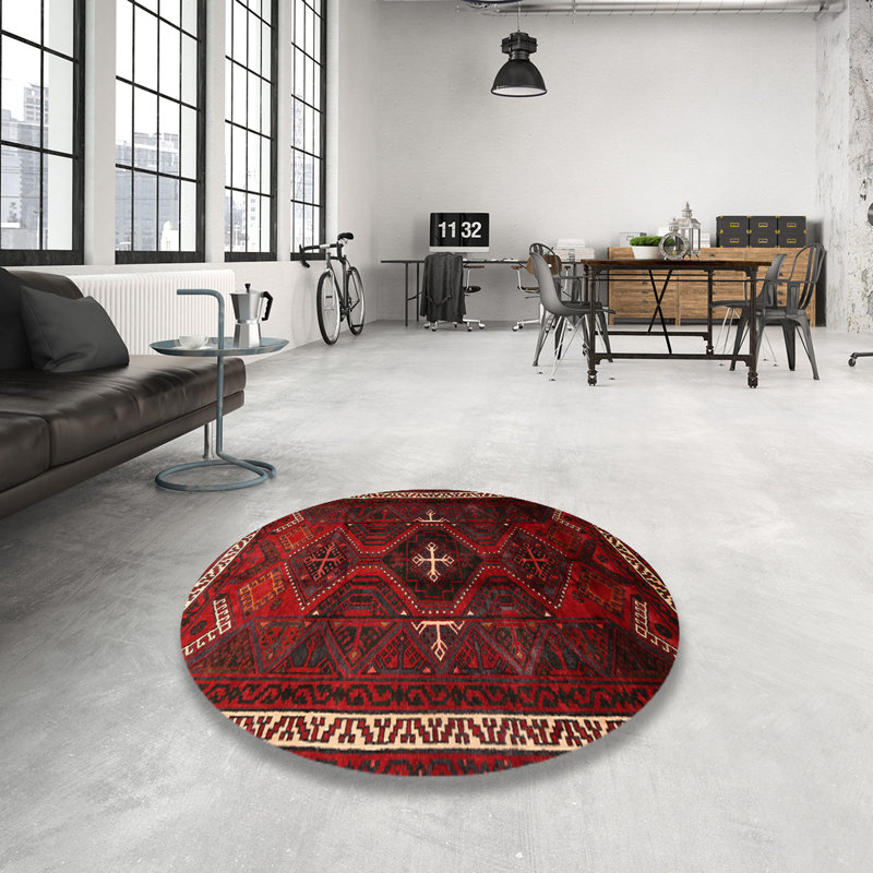 Tapis traditionnel rouge / noir, Rond 4 pi