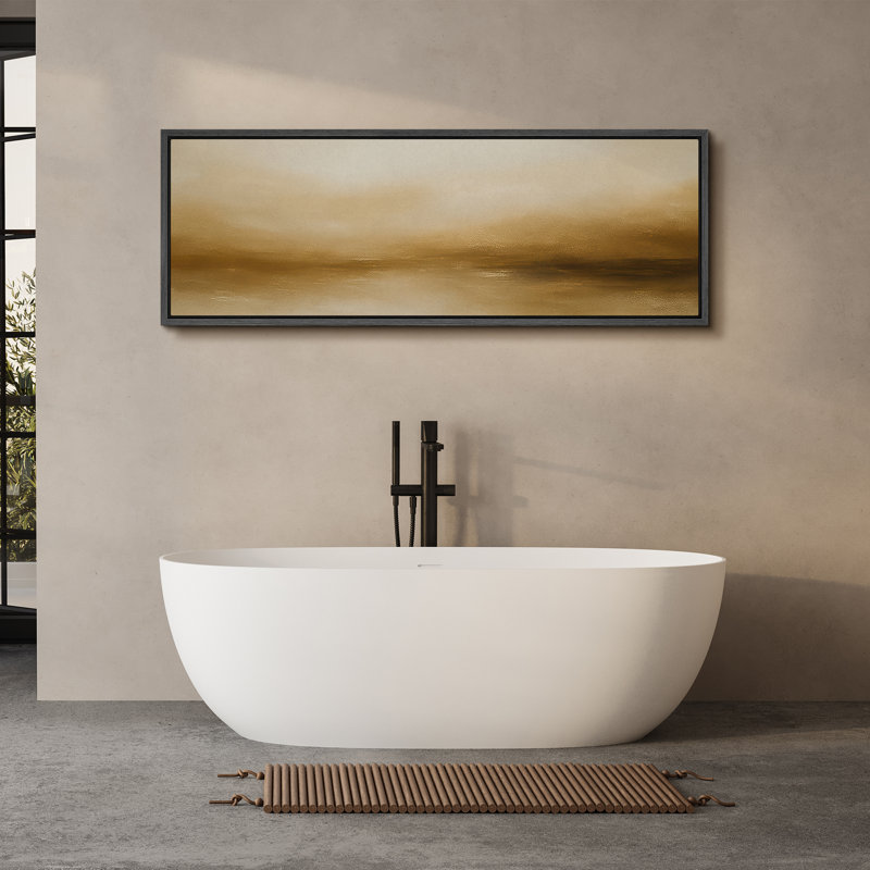 Large Framed Canvas Print Wall Art - Neutral Abstract Landscape Print for Minimalist Modern Wall Decor, 20" H x 60" W, Black