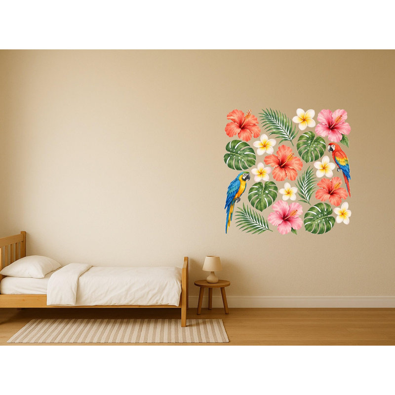 Tropical Flower Wall Decals, Set of 17 Peel and Stick Nursery Wall Stickers, Satin Finish Removable Kids Room Wall Art, 20"W x 20"H (50 x 50 cm)