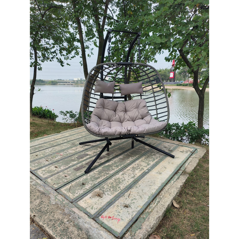 Balancelle double en osier pour 2 personnes avec coussin gris