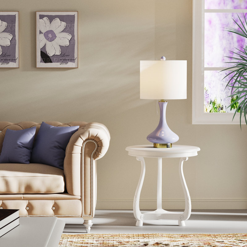 Lampe de table en céramique 23,5 "avec ports USB et ports Type-C et abat-jour en lin blanc pré-assemblé, Mauve