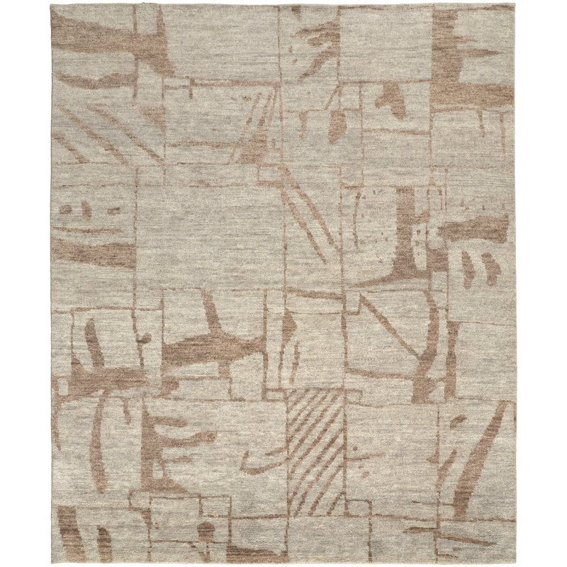 Sutton Transitional Abstract, Tan/Orange Area Rug, Rectangle 5'6" x 8'6"