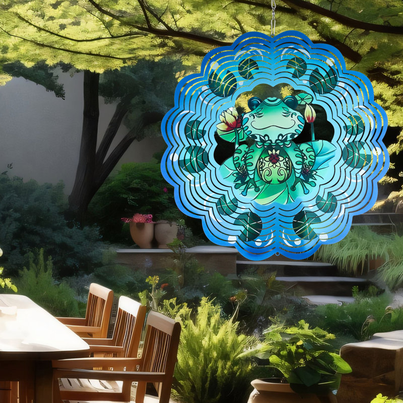 Hunayda, grenouille, moulin à vent, mandala, acier inoxydable découpé au laser, motif d'art en métal