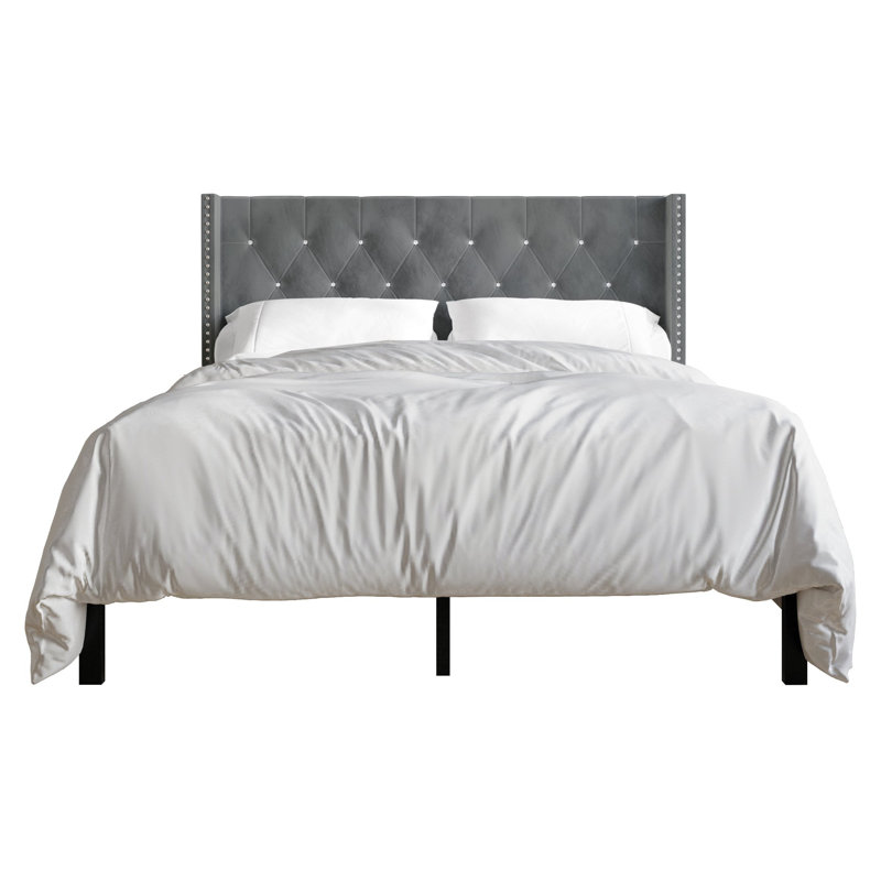 Ffyona Upholstered Wingback Bed, Light Gray, King