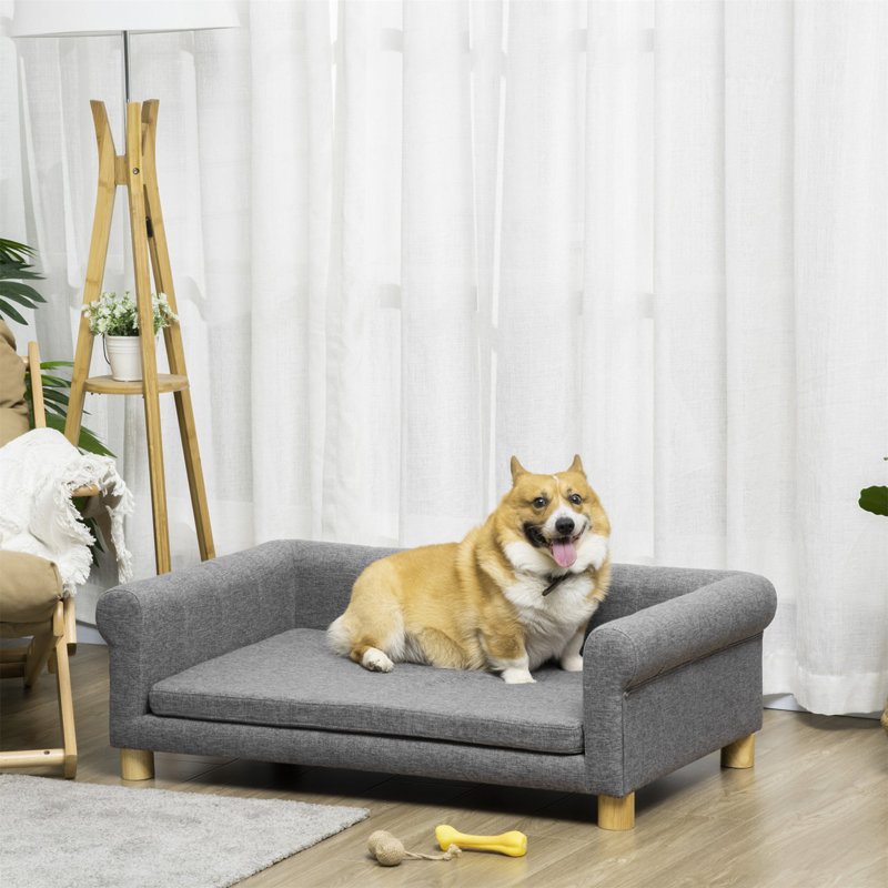 Large Dark Gray Elevated Dog Couch Bed with Removable Cushion