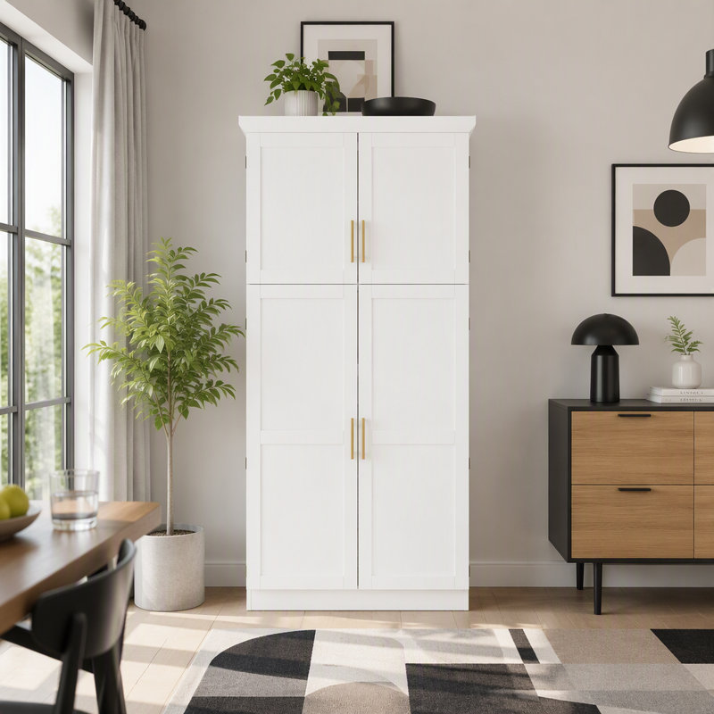 Armoire de cuisine autoportante avec plateaux coulissants, grande armoire de rangement avec tablettes de porte et tablette réglable