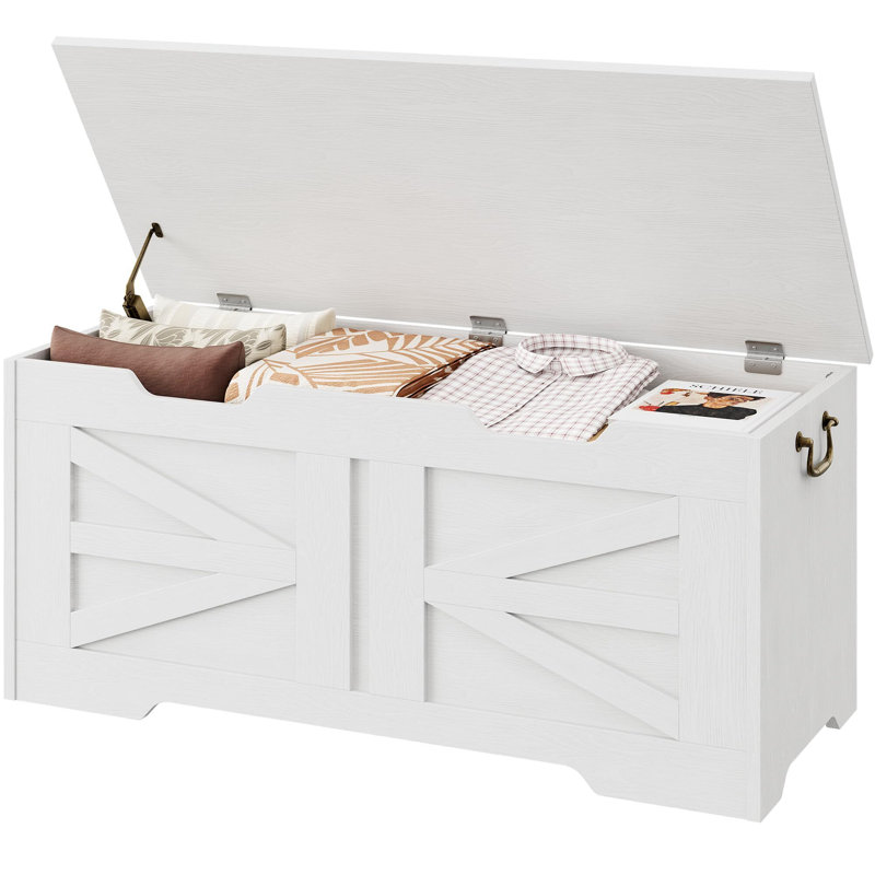 Yeremis Manufactured Wood Storage Bench with Flip Top Blanket Chest, White
