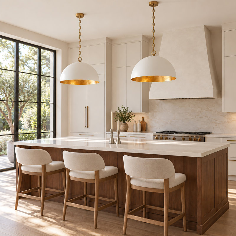 Hylia 1-Light Large 17.7" Dimmable Single White Dome Kitchen Island Pendant, White