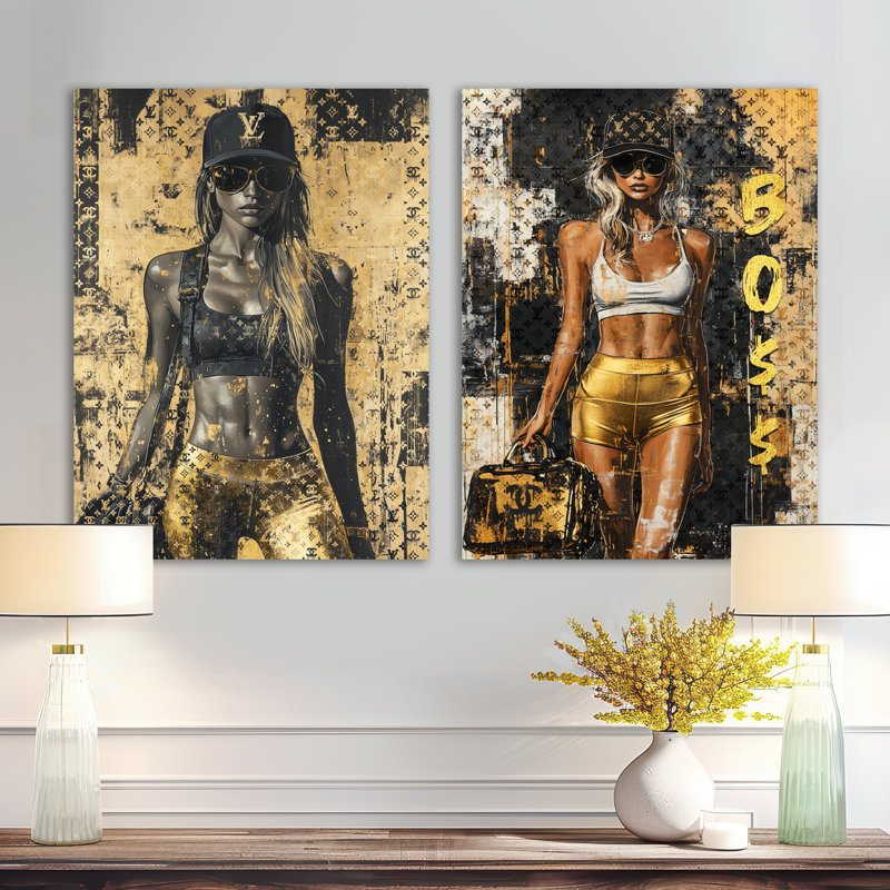 «Gold Gym Model Peak Performance I», ensemble de 2 reproductions d'art mural en métal, 32" H x 48" W