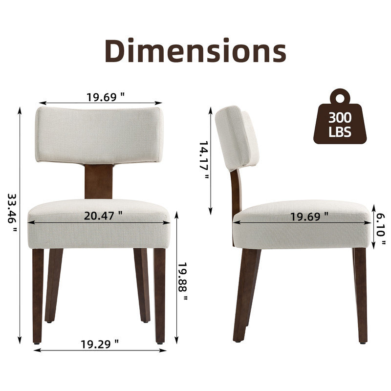 Upholstered Solid Wood Fabric Dining Chair, Armless Side Chair, Brown