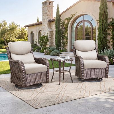 Simle 2 - Person Outdoor Seating Group PE Wicker Swivel Glider Chair With Cushions And Side Table
