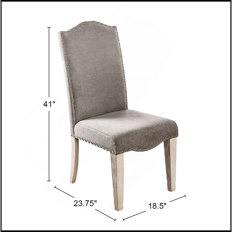 Ensemble de 2 chaises parsons en tissu gris et blanc antique