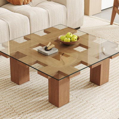 Square Coffee Table with Tempered Glass Table Top